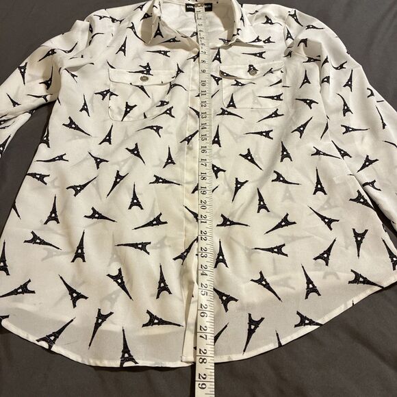 Karl Lagerfeld Paris Women Eiffel Tower Button Blouse Small White Black - Picture 4 of 7